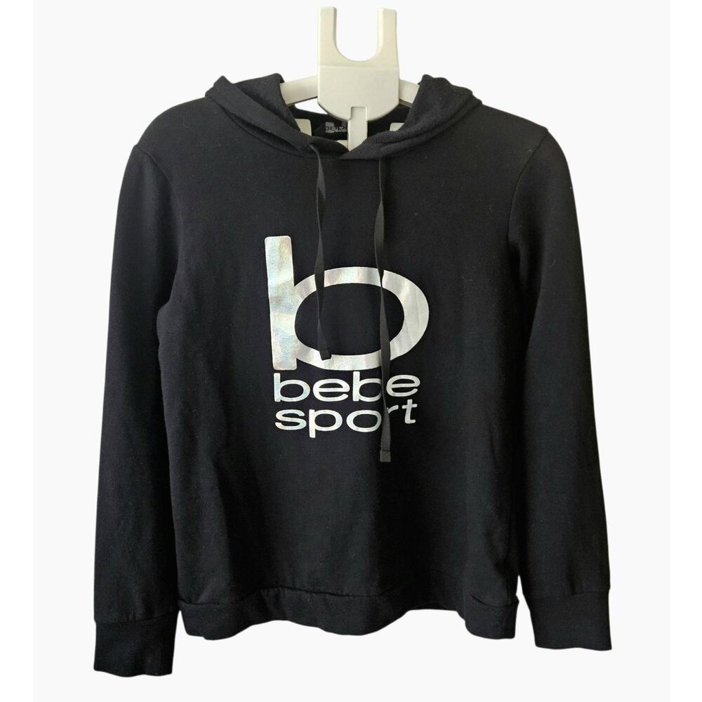 BeBe Sport Black Logo Pullover Hoodie Women's SZ. S